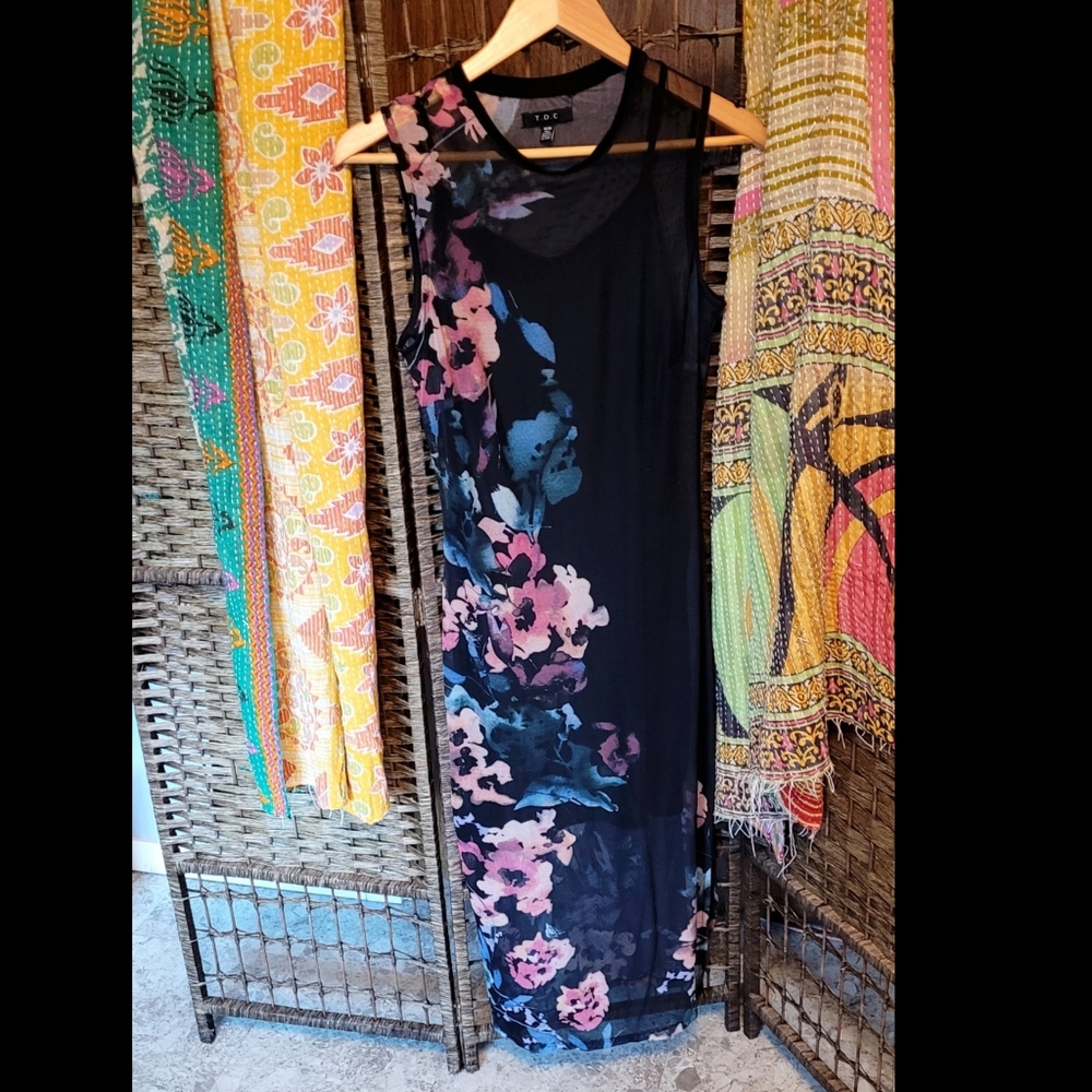 Retro floral mesh dress